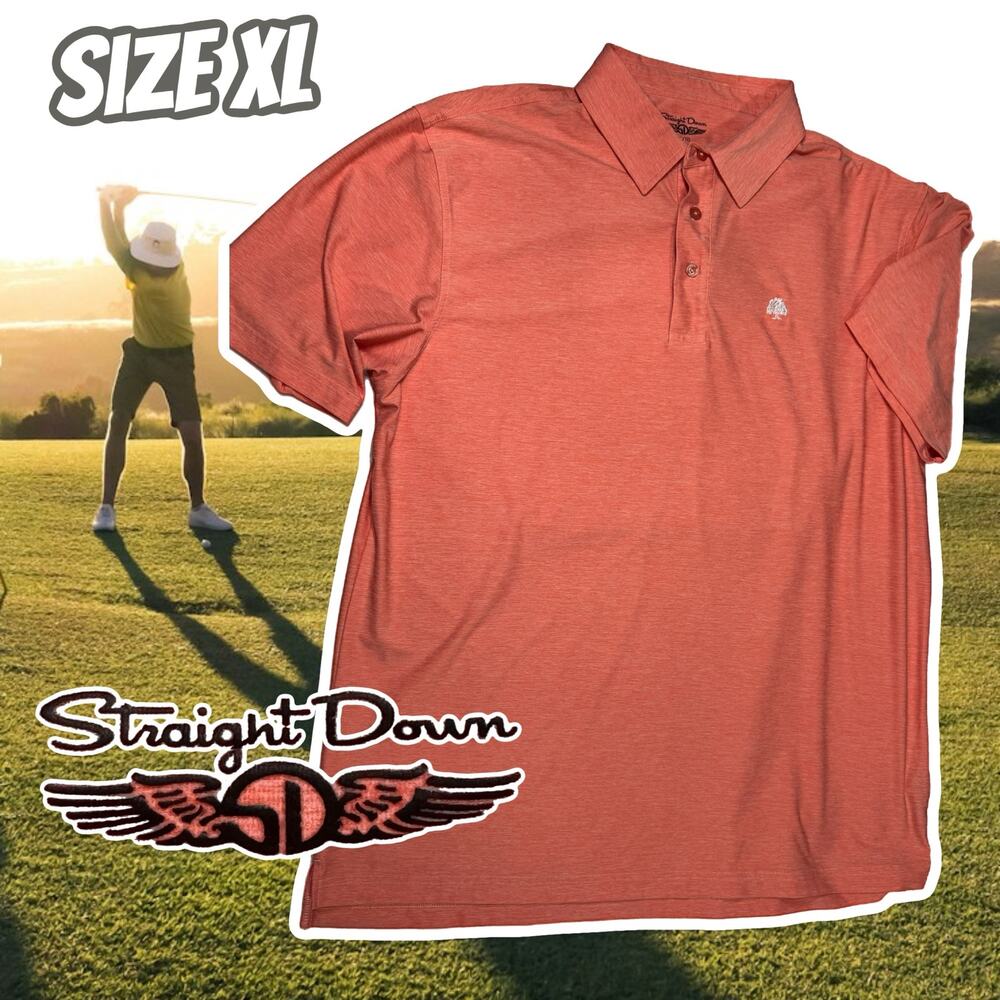 Straight Down Red Golf Polo Size XL Club Crest Tree
